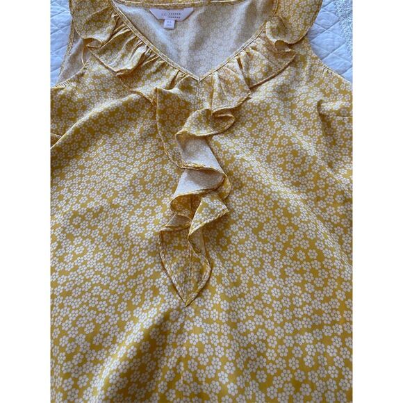 Lauren Conrad Floral Ruffle Tank Top Sleeveless Yellow V Neck Size XS - Picture 7 of 9